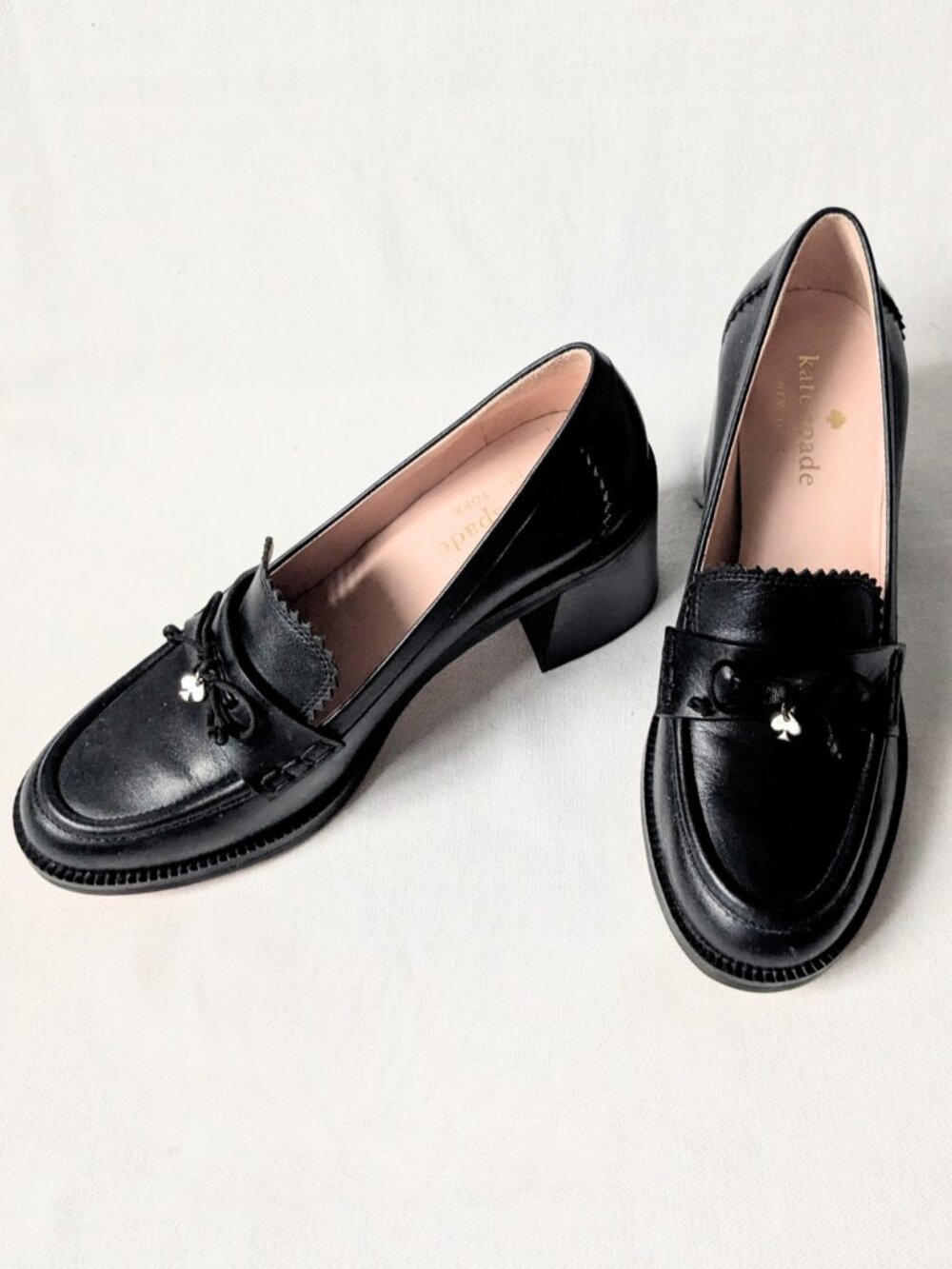 Kate Spade Hattie Black Leather Block Heel Loafer Pumps Sz 6B Like New